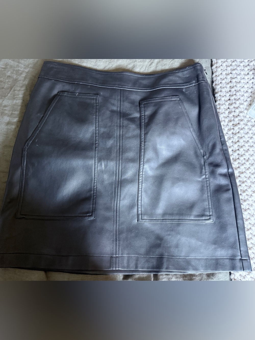 LOFT Black Faux Leather Mini Skirt with Front Patch Pockets